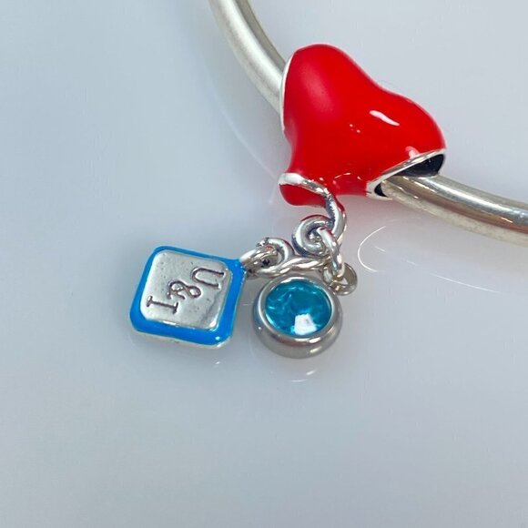 Sterling Silver Balloon "U & I Let's Fly..." with Birthstone Dangle Charm - Picture 1 of 8